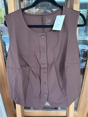 NEW Womens Button Front Vest Dark Brown Ponte Waistcoat Size 2X Steampunk